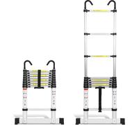 Izrielar Aluminium Echelle télescopique 2,6M Argent, Echelle extensible avec stabilisateur et crochets amovibles, Echelle pliante, Echelle multi-usages, Echelle double, Echelle de ménage, Echelle exté