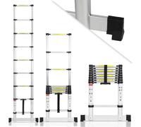 Izrielar Aluminium Echelle télescopique 2,6M, Echelle extensible avec stabilisateur, Echelle pliante, Echelle multi-usages, Echelle double, Echelle de ménage, Echelle extérieure, Capacité de charge 15