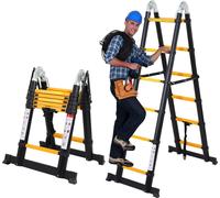 Izrielar Aluminium Echelle télescopique 3,8M noir, Echelle extensible Echelle pliante, Echelle multi-usage, Echelle double, Echelle de ménage, Echelle extérieure, Capacité de charge 150 kg