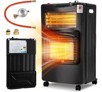 Izrielar Chauffage à gaz en céramique - Noir - 4200 Watt avec 3 niveaux de chauffage, régulateur de pression & tuyau, convertisseur allemand-européen - Mobile, efficace & économe en énergie - Chauffag