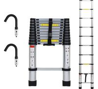 Izrielar Echelle télescopique professionnelle 3,2M Argent Aluminium Capacité de charge 150kg Echelle polyvalente Pieds en caoutchouc antidérapants avec crochets amovibles