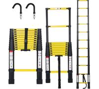Izrielar Echelle télescopique professionnelle 3,2M noire Aluminium Capacité de charge 150kg Echelle multi-usages pieds en caoutchouc antidérapants avec crochets amovibles