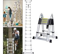 Izrielar Echelle télescopique professionnelle 5M Argent Aluminium Capacité de charge 150kg Echelle polyvalente Pieds en caoutchouc antidérapants