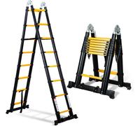 Izrielar Echelle télescopique professionnelle 5M noire Aluminium Capacité de charge 150kg Echelle polyvalente Pieds en caoutchouc antidérapants