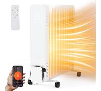 Izrielar Radiateur à huile 2500W 11 ailettes avec écran LCD tactile WiFi App & télécommande Radiateur à huile mobile 24h Timer chauffage thermostat & protection contre la surchauffe blanc