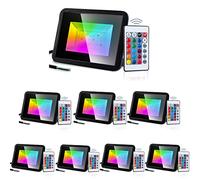 Izrielar RGB Projecteur RVB, 8x10W, changement de couleur, coloré, dimmable avec télécommande, projecteur LED 16 couleurs 4 modes, projecteur LED à fonction mémoire, étanche IP66 pour scène de jardin