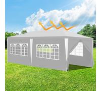 Izrielar Tente de réception Pavillon Kit complet avec toit, parois latérales, fermeture éclair & piquets de terre 3x6m Blanc