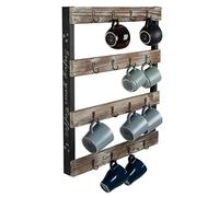 J JACKCUBE DESIGN MK519A Porte-tasses à café mural en bois rustique avec 16 crochets pour la maison, la cuisine, le rangement et la collection
