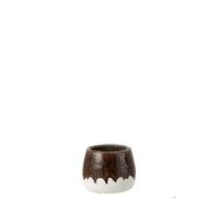 J-Line Cache-pot 2 parties - céramique - blanc/marron foncé - medium