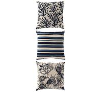 J-Line Coussin Corail/Lignes Carré - polyester - bleu/blanc cassé - 3 pièces