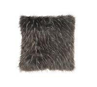 J-Line Coussin Grosses Lignes Imitation Fourrure Blanc/Gris