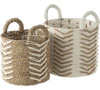 J-Line Set De 2 Corbeilles Chevron Raffia Blanc/Naturel