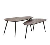 J-Line Set de 2 Tables Basses Ray ovales - Bois recyclé - Marron foncé/Noir
