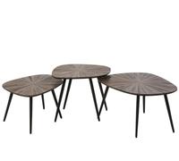 J-Line Set de 3 Tables Basses Ray - Bois recyclé - Marron foncé/Noir