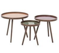 J-Line Table Basse Ronde - Bois d’hévéa - Multicolore/Naturel - Set de 3