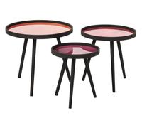 J-Line Table Basse Ronde - Bois d’hévéa - Multicolore/Noir - Set de 3