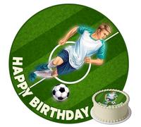 J&M DECO Decoration Gateau Anniversaire - Decoration Gateau Fondant - Décoration Coméstible Football - Cake Topper Rond 20 cm - Décoration avec Papier Comestible - Deco Anniversaire Gateau