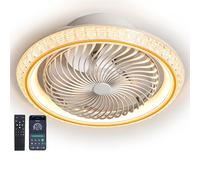 J.SUNUN 49CM Ventilateur de Plafond avec Lumière Silencieux, Plafonnier Ventilateur LED Dimmable, Rotation 360° Silencieux Réversible 6 Vitesses, App, pour Chambre Salon Cuisine, Blanc(A)