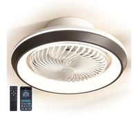 J.SUNUN plafonnier ventilateur silencieux lumiere plafond rotatif oscillant | 49CM avec Lumière LED Dimmable Rotation 360° Réversible 6 Vitesses, App, pour Chambre Salon Cuisine, Blanc
