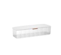 JABALUX Organiseur de rangement transparent avec couvercle, 286 x 99 x 70 | Haute capacité, grille intérieure, prévention de la poussière, poignée en cuivre, design à rayures