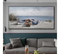 JACBON Peinture à l'huile abstraite sur toile avec 3 bateaux, bord de mer, plage, bateau, affiche nordique, images pour salon, décoration murale, 60 x 120 cm, sans cadre