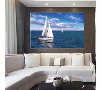 JACBON Peintures sur toile, voilier blanc, mer bleue, affiche nordique et impression, paysages marins, art mural, décoration de salon, bureau, 60 x 90 cm (24 x 35 pouces), sans cadre