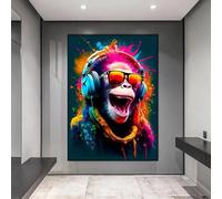 JACBON Street Pop Art Animaux amusants Singes portant des écouteurs Affiches Impressions Poignées de jeu Peinture sur toile Art mural pour la décoration intérieure 50x70 cm sans cadre