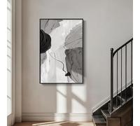 JACBON Tableau minimaliste gris, grand format, noir et blanc, moderne, abstrait, vertical, pour salon, impression sur toile 40 x 60 cm (16 x 24 pouces) avec bordure noire.