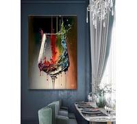 JACBON Tableau sur verre à vin coloré | Impressions sur toile | Cadeau pour amateur de vin | Décoration murale abstraite pour la cuisine, 40 x 60 cm (16 x 24 pouces) avec cadre interne