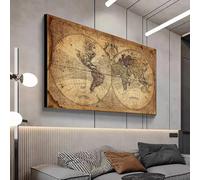 JACBON Vintage carte du monde rétro vieille photo toile peinture pour salon affiche imprime maison bureau étude mur Art décor 75x150 cm sans cadre