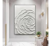 JACBON White Textured Flower Painting Poster Heavy Textured Minimalist Wall Art Canvas Painting Prints Home Living Room Decor 70x100cm（28x39inch InternalFrame