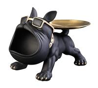 Jaccmlit Statue de Bulldog Plateau, Entrée Vide-Poche Sculpture en Résine Décorative Française, Noir