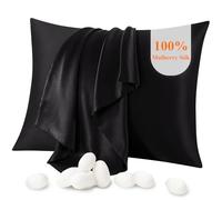Jaciu Taie d'oreiller 100% Soie, pour Cheveux et Peau, des Deux côtés Taie d'oreiller en Soie de mûrier 21 Momme 600 Fils au Pouce Doux et Respirant （Noir, Reine: 51x76cm, 1 pièce）