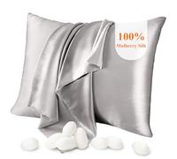 Jaciu Taie d'oreiller 100% Soie, pour Cheveux et Peau, des Deux côtés Taie d'oreiller en Soie de mûrier 21 Momme 600 Fils au Pouce Doux et Respirant （Gris, la Norme: 51x66cm, 1 pièce）