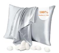 Jaciu Taie d'oreiller 100% Soie, pour Cheveux et Peau, des Deux côtés Taie d'oreiller en Soie de mûrier 21 Momme 600 Fils au Pouce Doux et Respirant （Gris Argenté, la Norme: 51x66cm, 1 pièce）