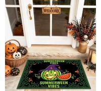 Jack-o-Lantern Paillasson de bienvenue, fantaisiste et ludique, chapeau de sorcière pastèque, vert, antidérapant, pour sol, décoration extérieure pour porte d'entrée, terrasse, 73,6 x 43,2 cm