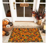 Jack-o'-Lantern Paillasson de bienvenue, festif automne joyeux récolte automne, orange, antidérapant, sous le paillasson pour maison, intérieur et extérieur, entrée, porche, 73,6 x 43,2 cm