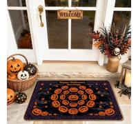 Jack-o'-Lantern Paillasson de bienvenue, festif et fantaisie, motif araignée lune, Halloween, noir, lavable, profil bas, décoration d'entrée pour porche, salle de bain, bureau, 73,6 x 43,2 cm