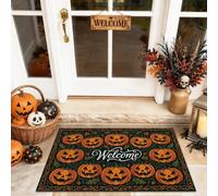 Jack-o'-Lantern Paillasson de bienvenue festif saisonnier pour Halloween, tapis antidérapant pour sol, maison, bureau, extérieur, entrée, décoration, 73,6 x 43,2 cm, orange