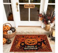 Jack-o'-Lantern Paillasson de bienvenue, motif feuilles d'automne et étoiles, orange, antidérapant, pour maison, bureau, extérieur, entrée, 73,6 x 43,2 cm