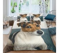 Jack russell chien Parure de Lit Microfibre Hypoallergique 3 pièces 3D Effet Respirante Réaliste animal portrait Housse de Couette avec 2 Taies d'oreiller Confortable for Hommes Double（200x200cm）