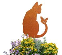 JACKANNA Décoration de jardin en métal rouillé - Écureuil qui coule - À visser - Silhouette rouillée - Décoration de jardin - Sculpture d'animaux - En acier inoxydable (chats)