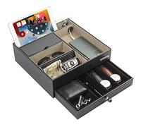 JackCubeDesign Table de nuit multi-fonctionnelle Coffret à bijoux en cuir noir Catch All Valet Tray Organizer Boîte de rangement avec tiroir et trou de chargement (Noir, 28 x 27 x 8,9 cm) -: MK389A