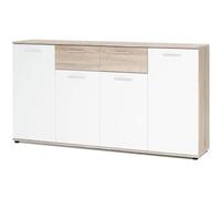 JACKY Buffet bas classique blanc et décor chene mat - L 160 cm
