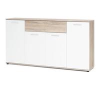 JACKY Buffet bas classique blanc et décor chêne mat - L 160 cm