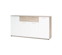 JACKY Buffet bas classique et décor chene mat L 160 cm Blanc