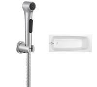 Jacob Delafon, Douchette Hygiénique Elate, Support Mural, Flexible 1,2m + Pack WC au Sol, Sans Bride, Réservoir 3/6L, Abattant Extra-Plat, Blanc, Finition Chrome