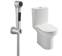 Jacob Delafon, Douchette Hygiénique Elate, Support Mural, Flexible 1,2m + Pack WC au Sol, Sans Bride, Réservoir 3/6L, Abattant Extra-Plat, Blanc, Finition Chrome