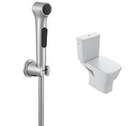 Jacob Delafon, Douchette Hygiénique Elate, Support Mural, Flexible 1,2m + Pack WC au Sol, Sans Bride Struktura, Réservoir 3/6L, Abattant Recouvrant, Finition Chrome, Économie d'Eau