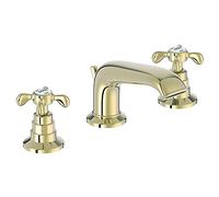 Jacob Delafon E24306-BGG Mélangeur lavabo 3 Trous Cléo 1889 avec Vidage, Style rétro poignées croix céramique, Or Beige, Standard
